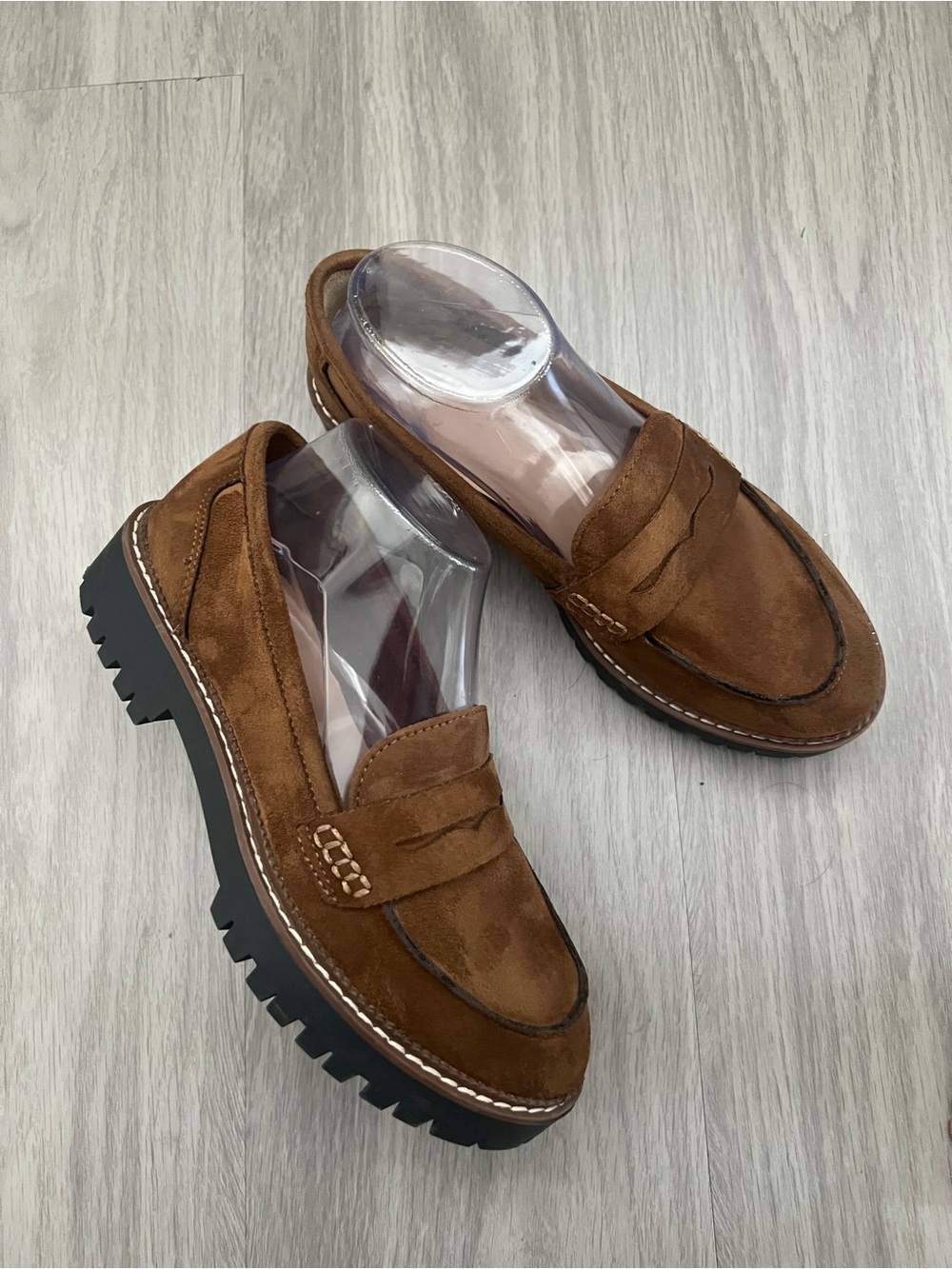 Maurices Brown Suede Lug Sole Penny Loafers Women’s Size 7.5 Preppy Chunky